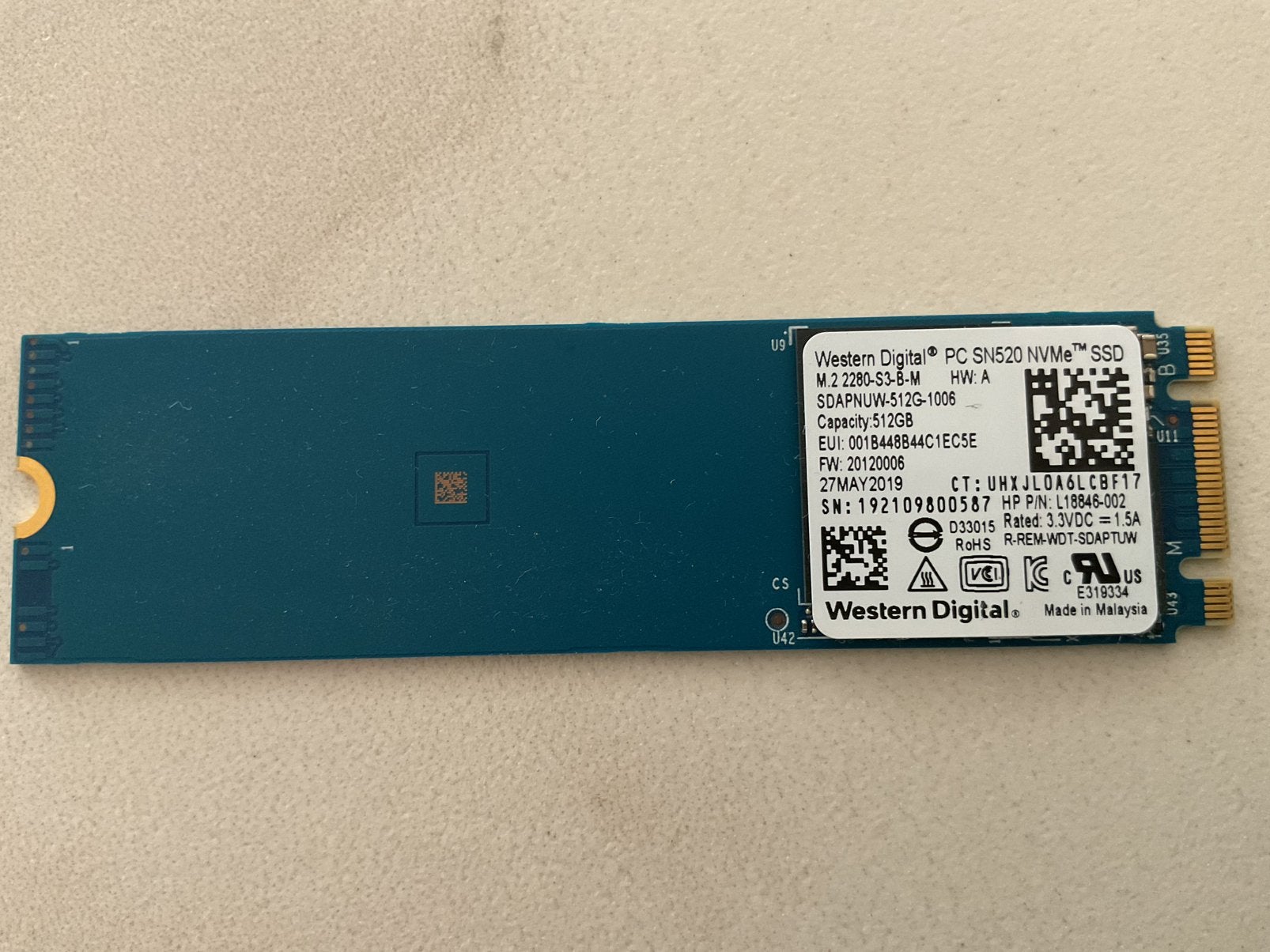 512GB SSD voor laptop, Computers en Software, Harde schijven, Ophalen of Verzenden, Zo goed als nieuw, Laptop, SSD