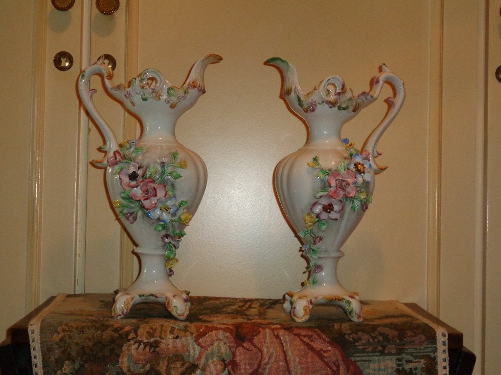 Paire de pichets vintage décoratifs en céramique italienne, Antiquités & Art, Enlèvement
