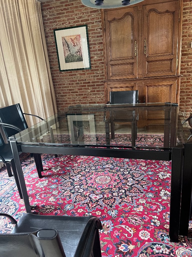 Glazen eettafel, Huis en Inrichting, Ophalen, Gebruikt, Design, 150 tot 200 cm
