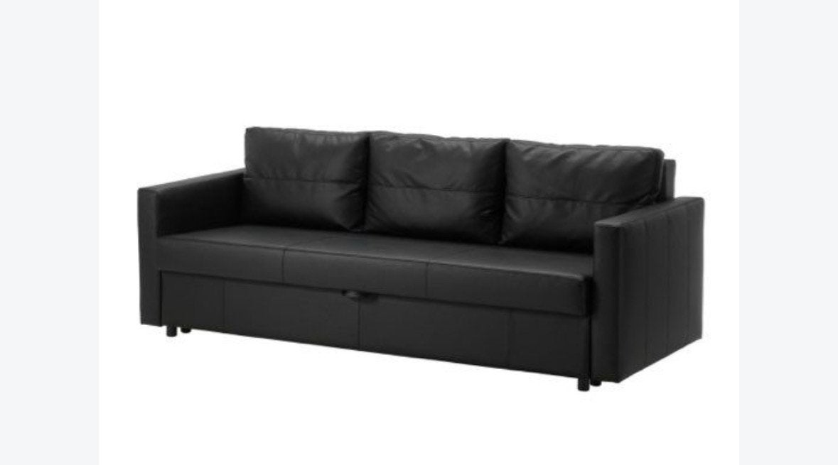 canapé-lit IKEA Friheten 3 places simili cuir noir, Enlèvement, Utilisé, Deux personnes, Noir