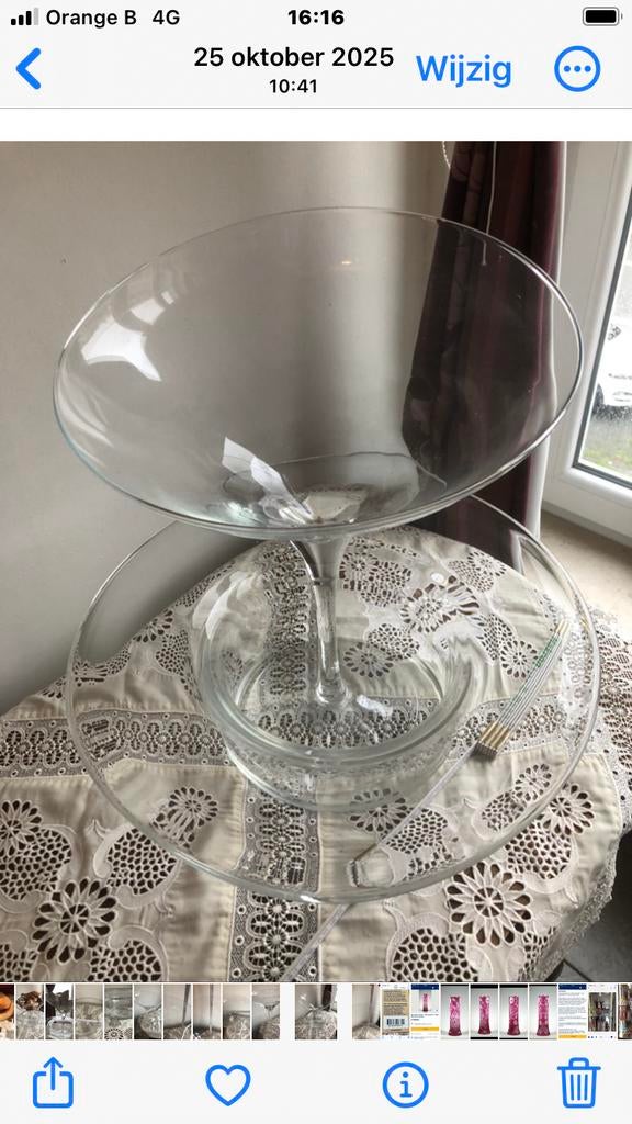 Très belle coupe en verre sur pied avec bol en verre, Enlèvement