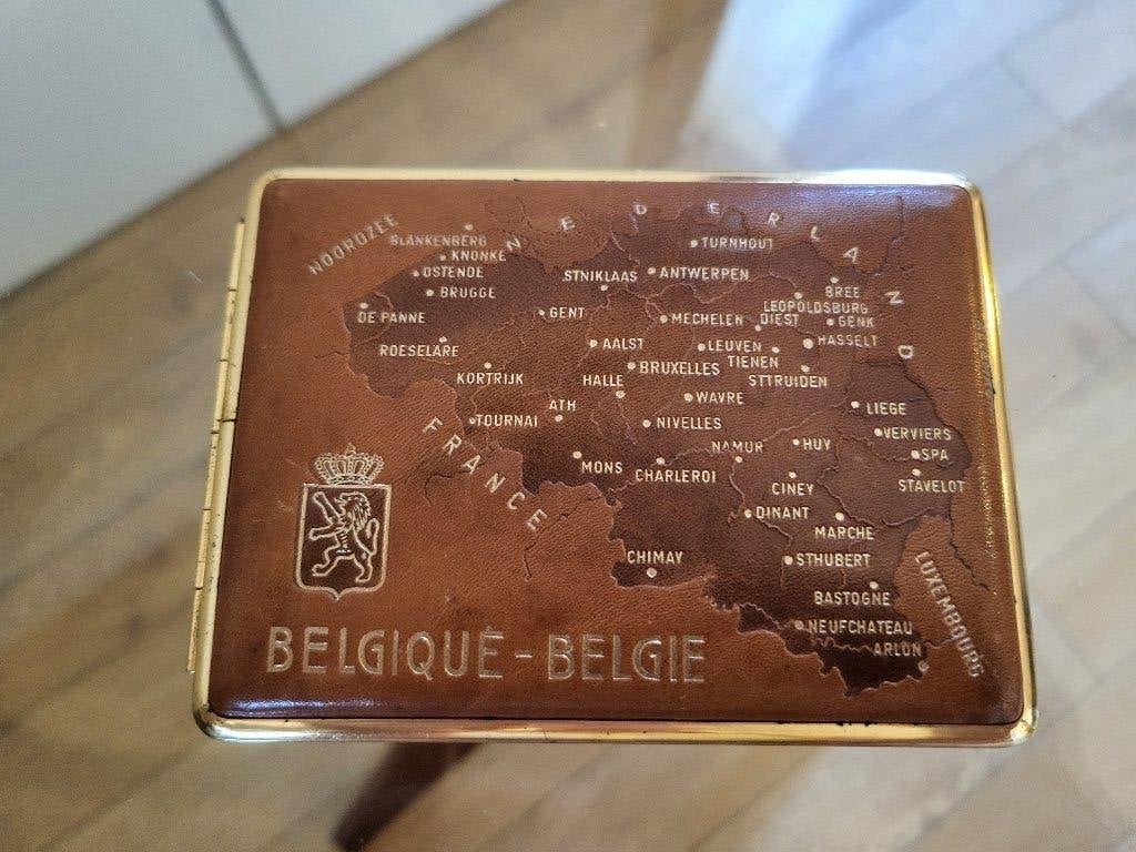 Vintage lederen sigarettendoos, Verzamelen, Ophalen of Verzenden