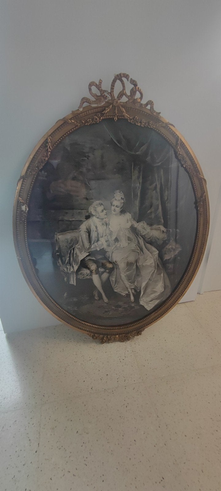 École européenne (XIXe) - Scène romantique au pastel, Enlèvement ou Envoi, Dessin au fusain, Sous verre