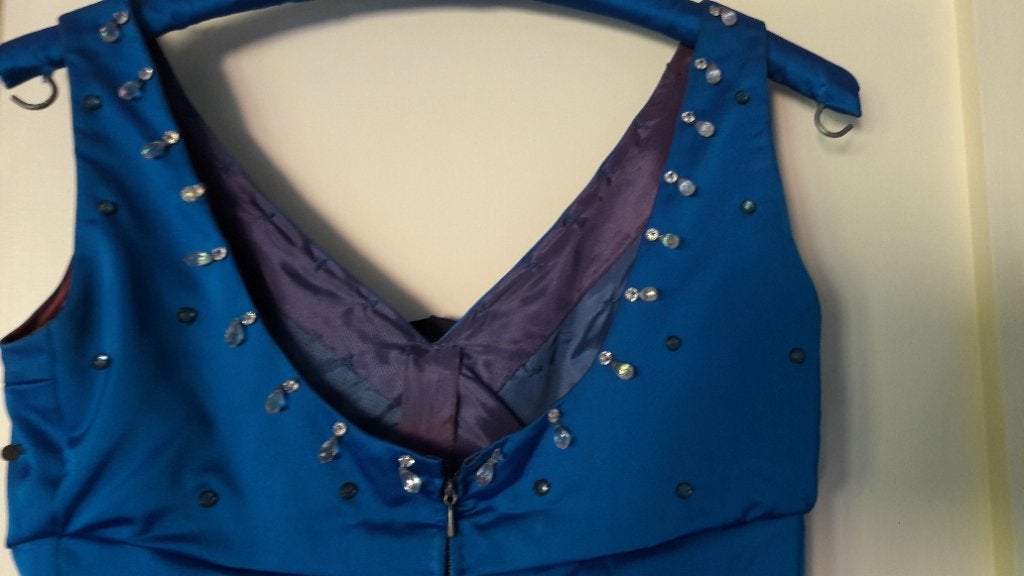 Lange bruidssuitejurk maat 38, Blauw, Robe haute couture, Gedragen, Bruidsmeisjeskleding