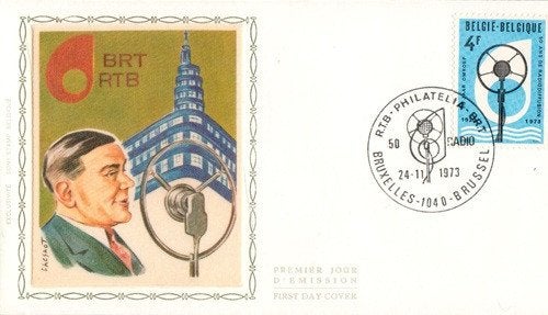 FDC 1691 ZIJDE/SOIE  50 JAAR RADIO OMROEP, Timbres & Monnaies, Oblitéré, Musique, Affranchi, Oblitération 1er jour