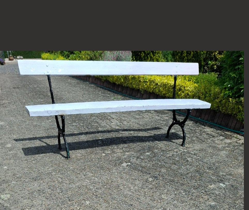 TWEE met Gietijzer onderstel TUINBANKEN, Tuin en Terras, Tuinbanken, Zo goed als nieuw, Ophalen