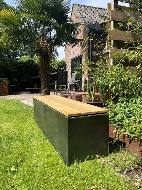 Cortenstaal tuinbank, sokkel met zitvlak, Tuin en Terras, Tuinbanken, Nieuw, Overige materialen, Ophalen of Verzenden