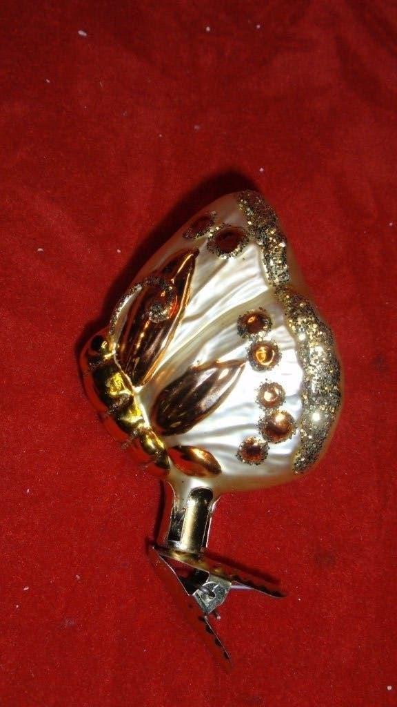 Vintage glazen kerstbal op knijper vlinder van INGE GLAS, Ophalen of Verzenden, Zo goed als nieuw