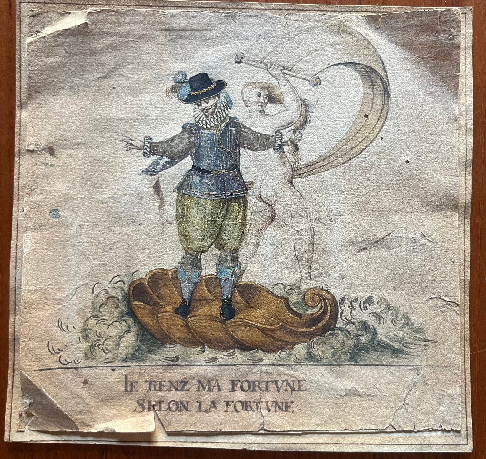 heel oude originele tekening vrouwe fortuna 17de eeuw, Ophalen of Verzenden