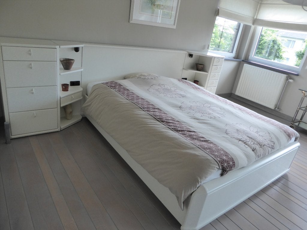 Tweepersoonsbed met nachtkastjes en matras te koop, Ophalen, Overige materialen, Wit, Tweepersoons