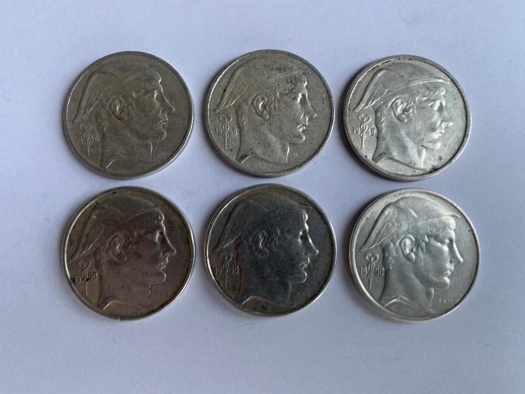 6 x 50 Fr - Zilver, Timbres & Monnaies, Monnaies | Belgique, Argent, Série, Argent, Envoi