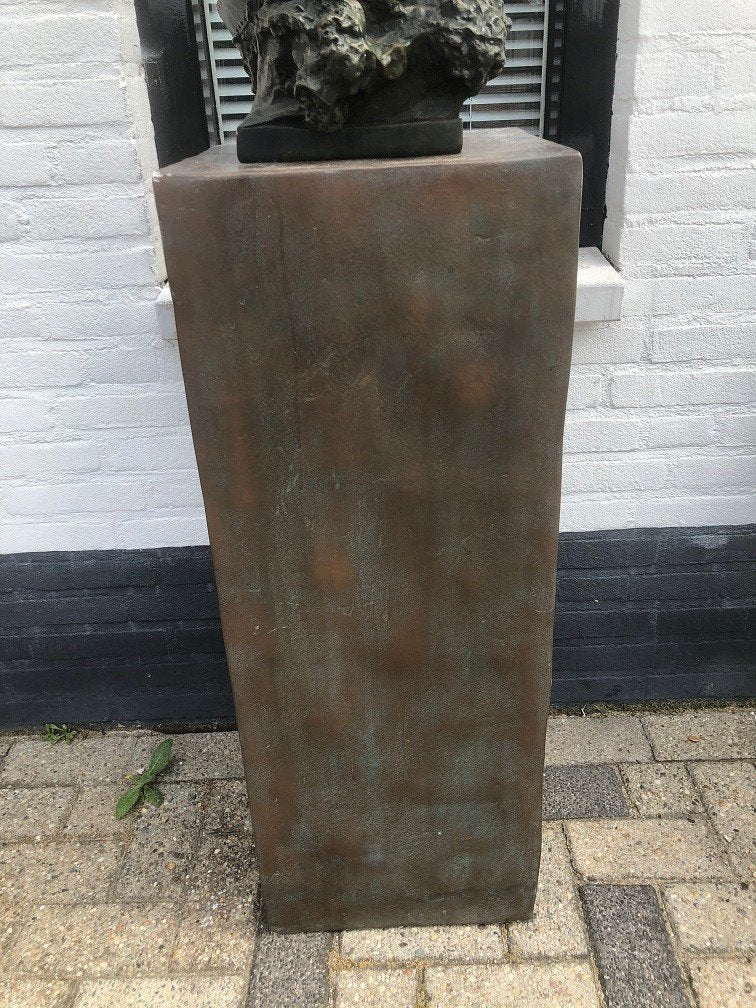 Kunststof plantenzuil zuil pilaar brons buitengebruik 90 cm, Ophalen, Zo goed als nieuw