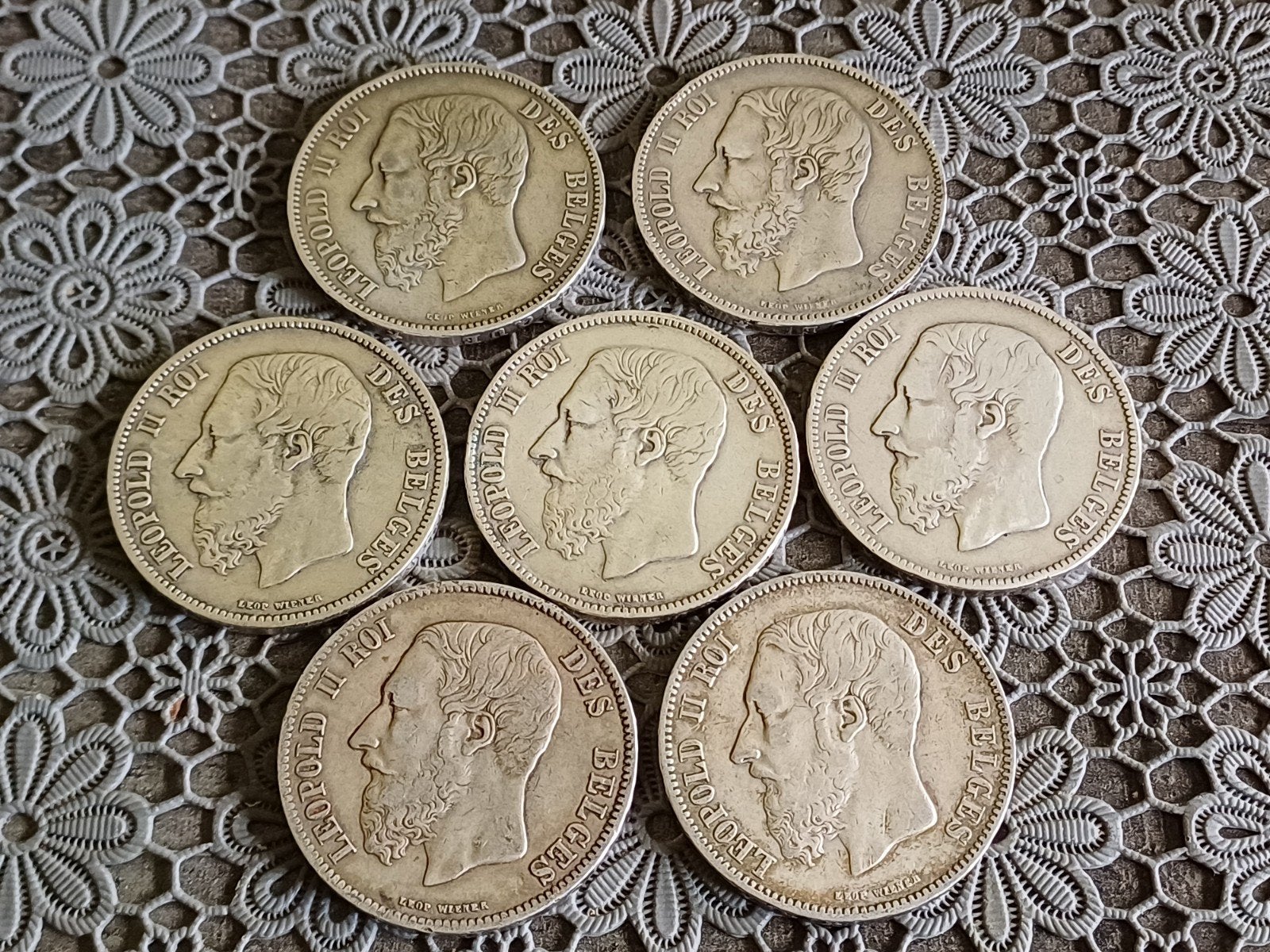 Lot de 5 francs léopold II en argent, Enlèvement ou Envoi, Monnaie en vrac, Argent, Argent
