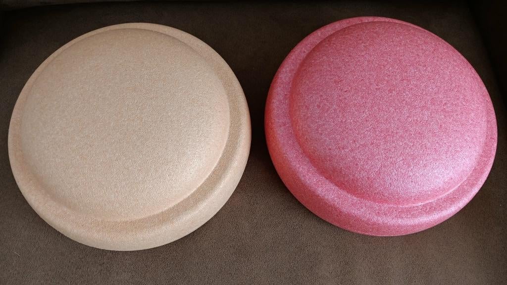 2 Ronde stapelstenen  roze + pasteloranje, Ophalen, Zo goed als nieuw