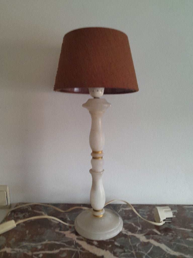 Pied de lampe et abat jour, Blanc, Matériau naturel, Enlèvement, Avec abat-jour