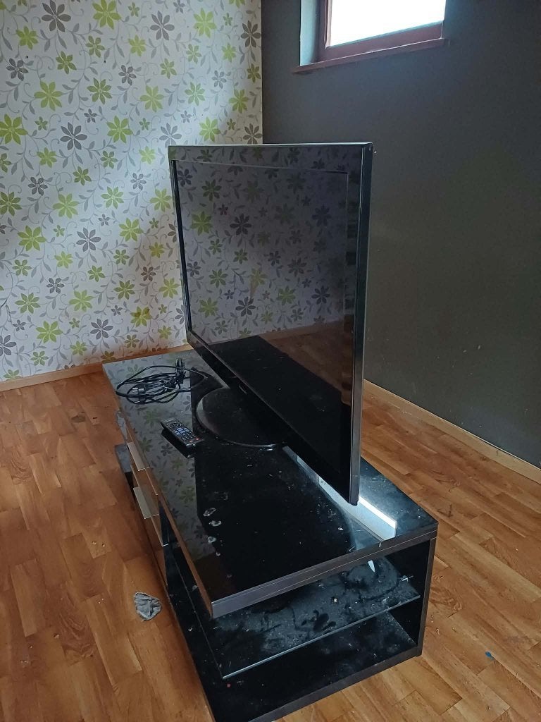 Meuble télé noir nacré + télé écran plat Panasonic, Enlèvement, Utilisé, Autres matériaux, Nacré