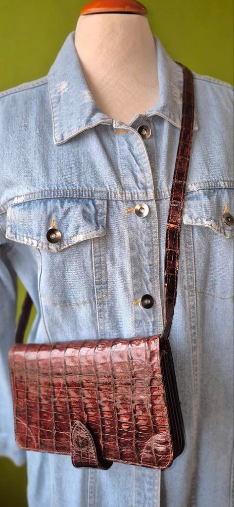 Sac croco vintage avec 3 poches différentes., Enlèvement ou Envoi