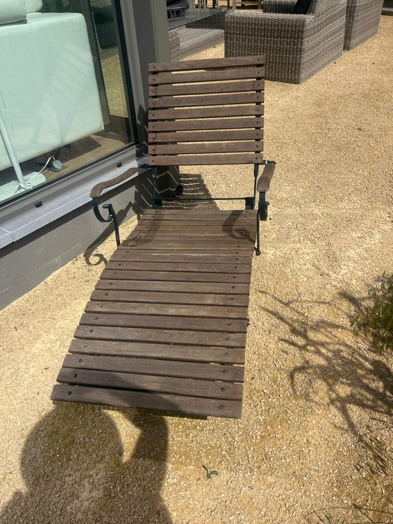 Ligstoel van smeedijzer en hout, Tuin en Terras, Terrasdelen en Vlonders, Ophalen, Gebruikt, Overige materialen