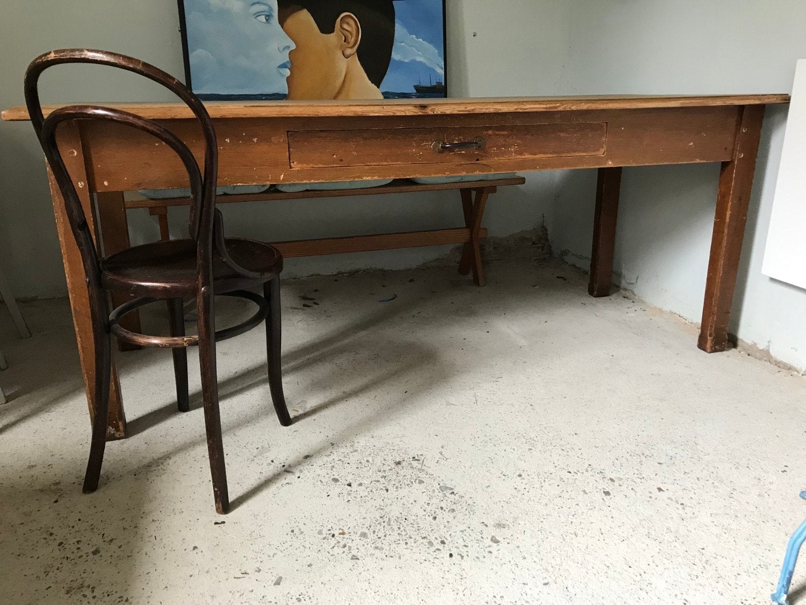 Antiek Franse lange tafel / bureau van 2! boerentafel laden., Ophalen of Verzenden