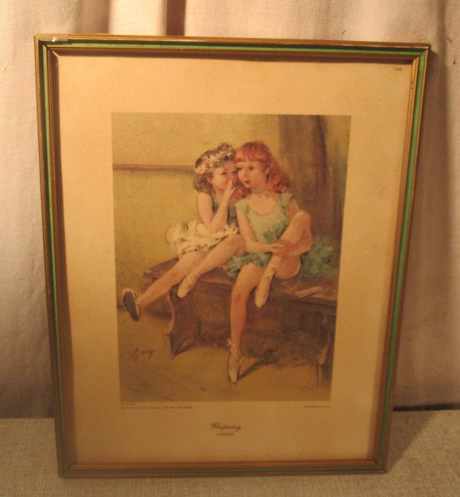 Mooie Antieke Gravure 'The Whispering' - 31x24, Antiek en Kunst, Ophalen of Verzenden, Gravure, Ingelijst