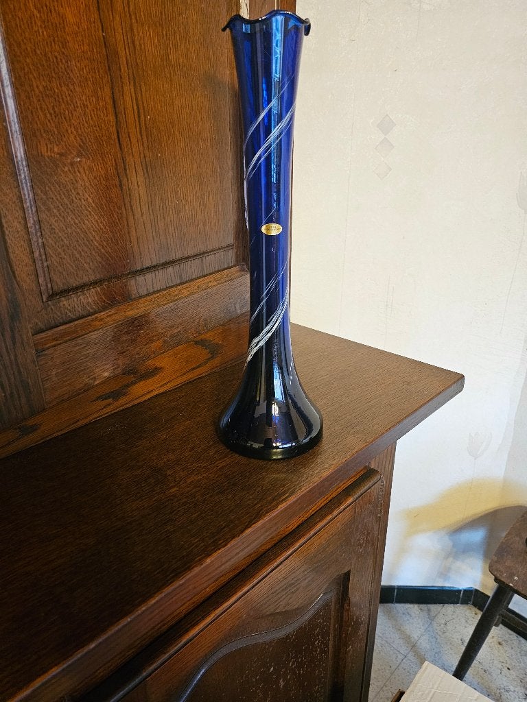 Vintage blauwe vaas, Huis en Inrichting, Woonaccessoires | Vazen, Ophalen, Nieuw, Glas, 40 cm