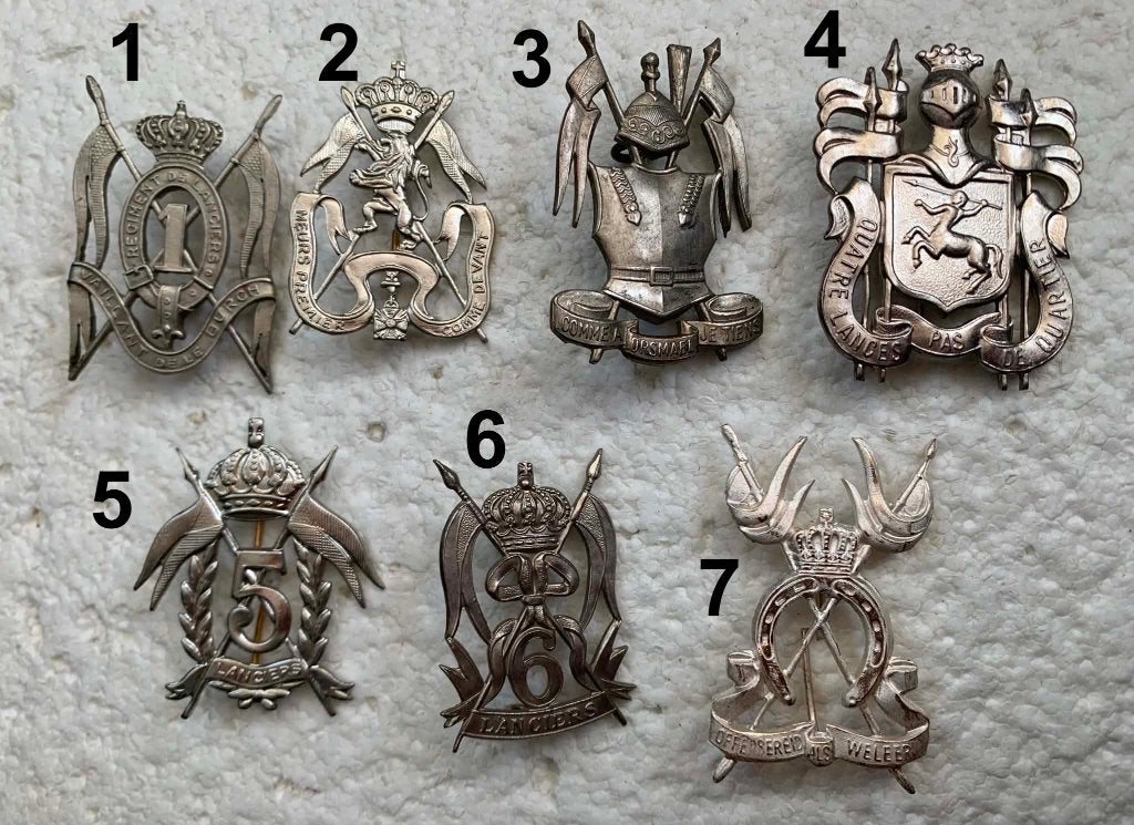 Kenteken, 7x LOT 1ste tot 6de Lanciers mutskentek, Zilver, Verzamelen, Militaria | Algemeen, Landmacht, Embleem of Badge, Ophalen of Verzenden