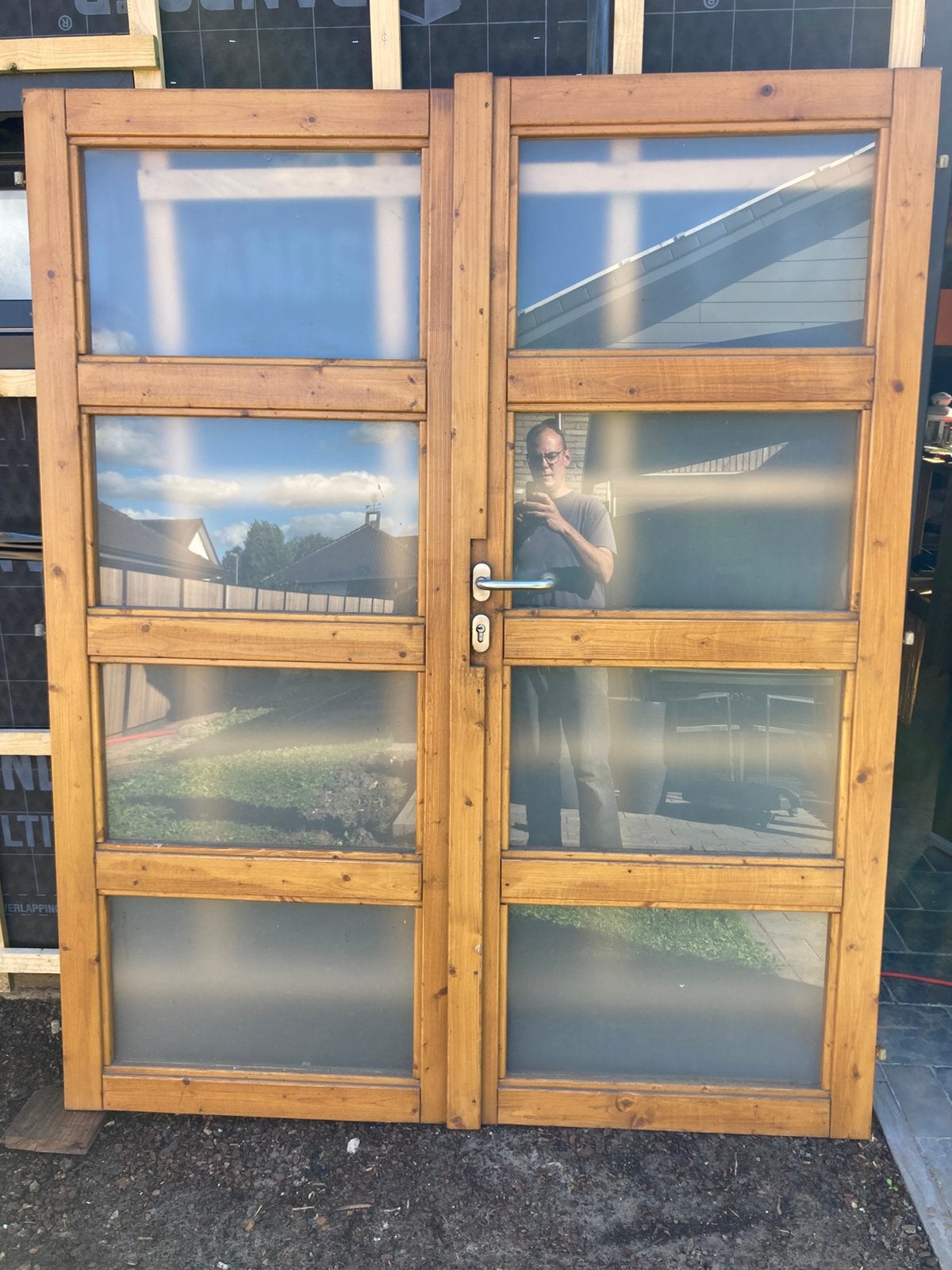 Dubbele houten deur, Ophalen, Gebruikt, Overige typen, 150 tot 225 cm