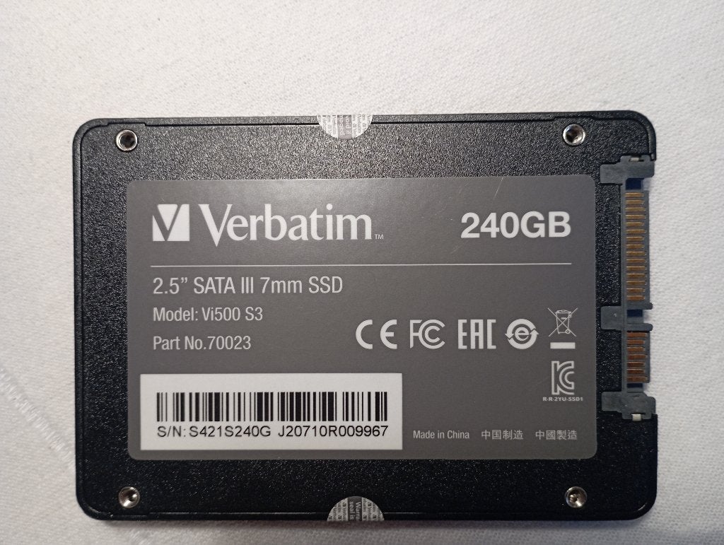 240GB SATA SSD Verbatim 2.5inch, Computers en Software, Harde schijven, Ophalen, Intern, Zo goed als nieuw, 240GB