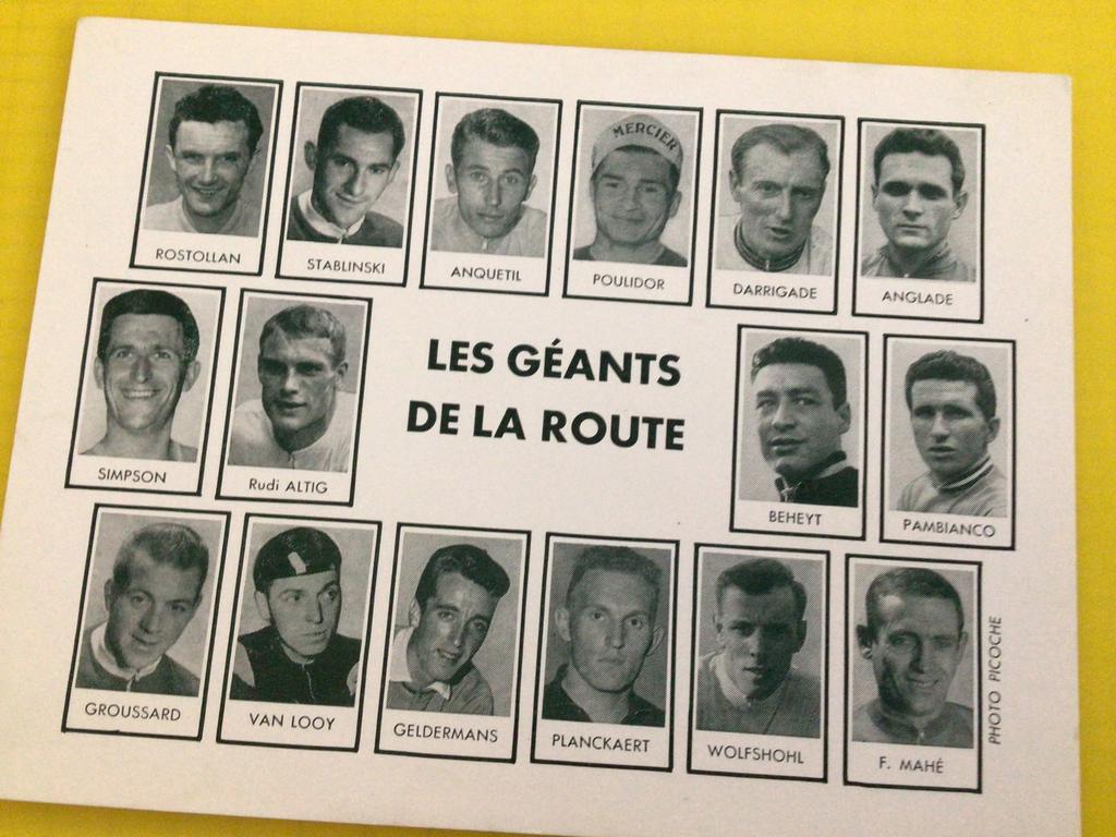 Wielerkaart les geants de la route. Beheyt ,simpson,van looy, Verzenden