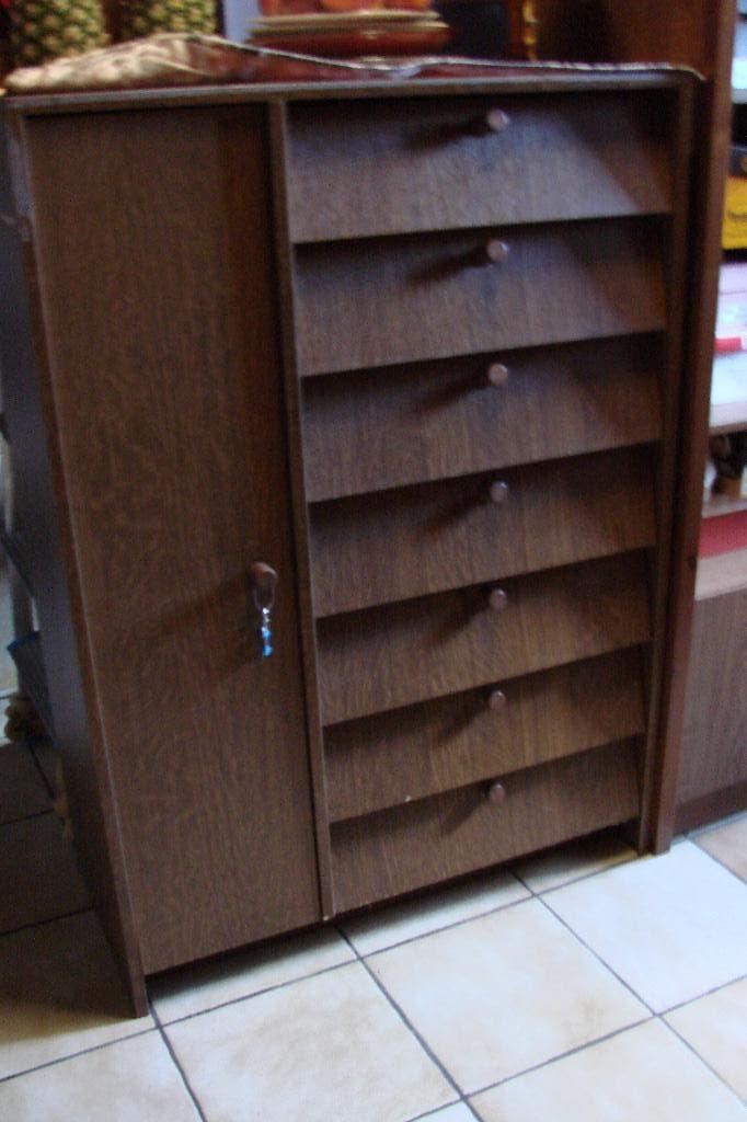 schoenenkast met klepdeurtjes en zijlegkast, Ophalen, Gebruikt, Vintage
