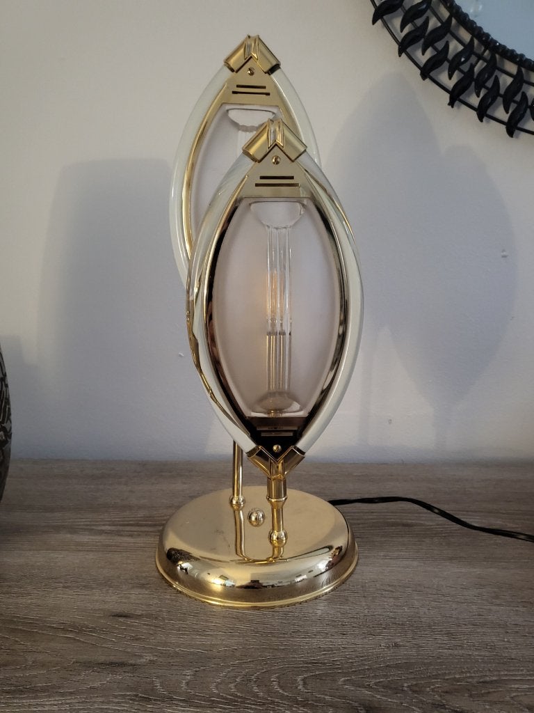 Lampe de table Art Déco Double tulipe verre pivotante Laiton, Enlèvement ou Envoi, Comme neuf, Ours en tissus, Autres marques