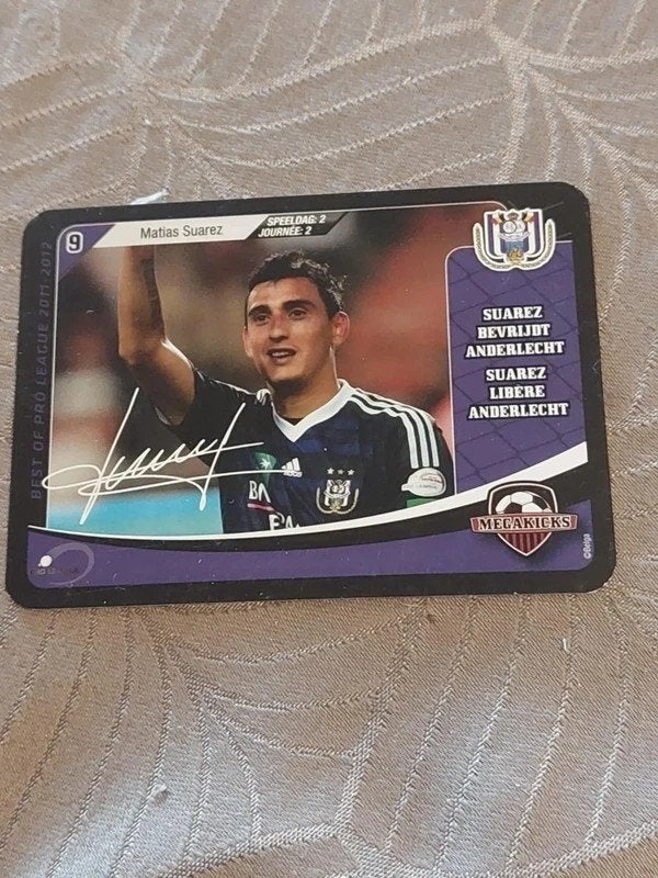 Voetbalkaart / Megakicks / Matias Suarez / RSC Anderlecht, Verzamelen, Ophalen of Verzenden, Zo goed als nieuw, Spelerskaart