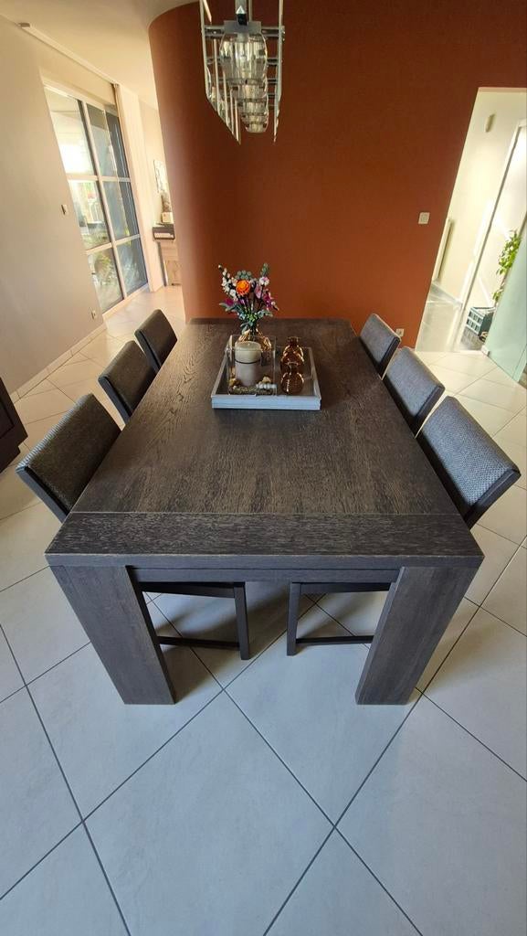 Massief eiken eetkamer en tv meubel model Bari van Theuns, Enlèvement, Utilisé, Hedendaags moderne eik, 4 à 6 chaises