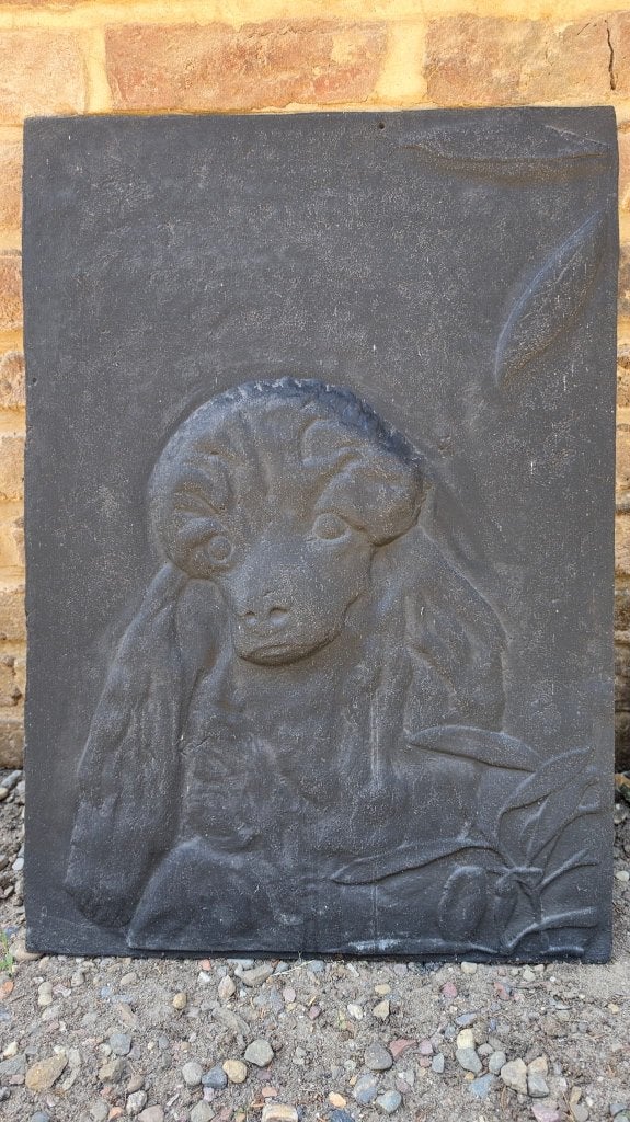 Antieke gietijzeren haardplaat met hond, Antiek en Kunst, Ophalen