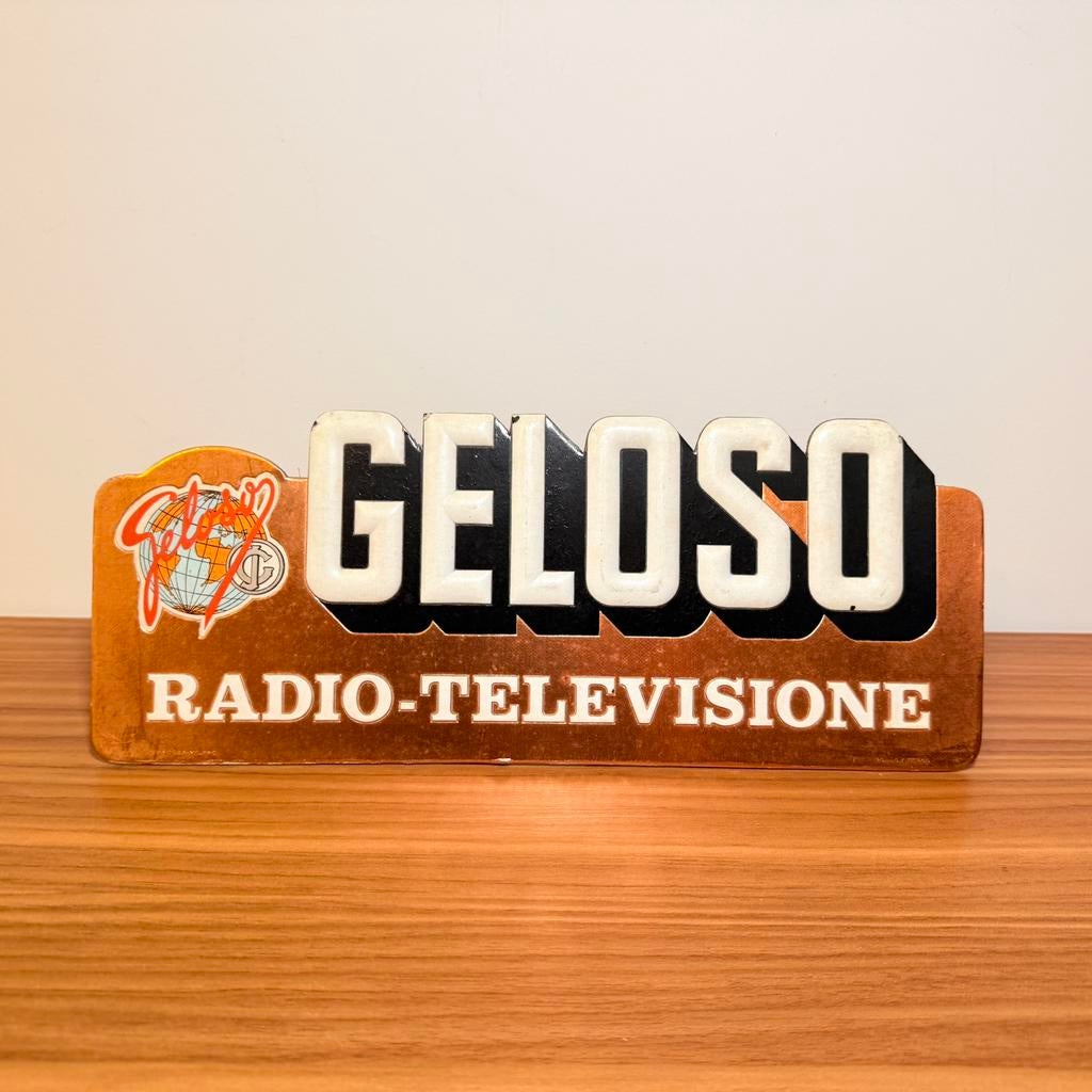 PANNEAU D'AFFICHAGE VINTAGE RADIO TV GELOSO ORIGINAL 1960, Envoi, Utilisé, Panneau publicitaire