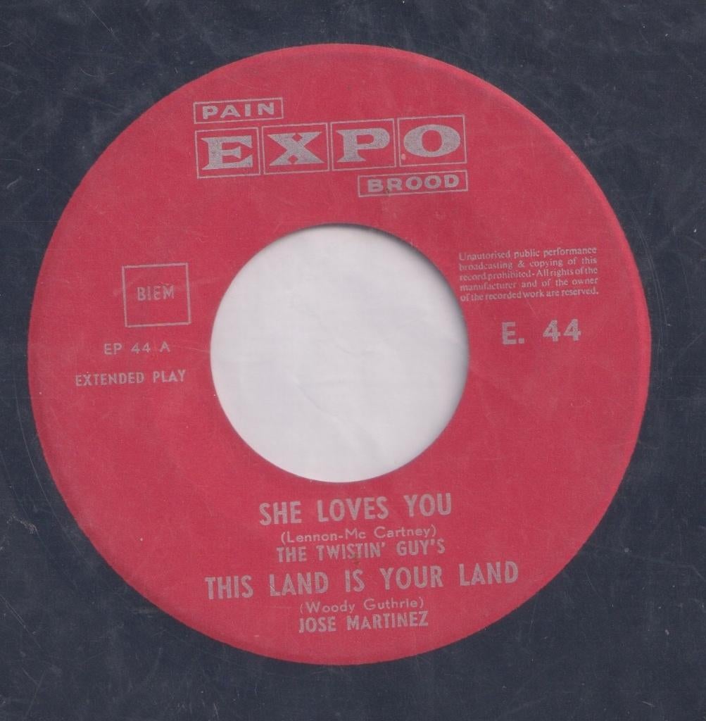 The Twistin’ Guy’s – She loves you / I want to hold your han, Enlèvement ou Envoi, Utilisé, Pop, 7 pouces