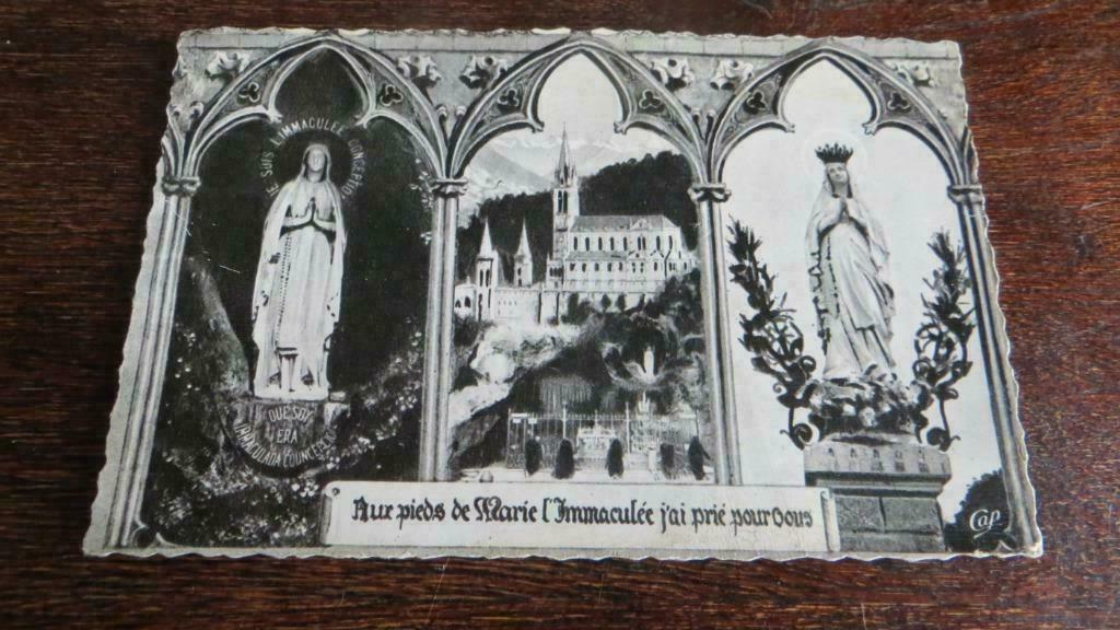 1952 postkaart uit LOURDES volledig afgestempeld en tekst, Ophalen of Verzenden, 1940 tot 1960, Gelopen, Frankrijk