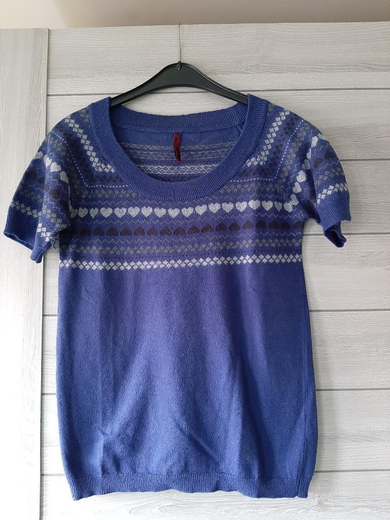 Blauw t-shirt met hartjesmotief maat L, Maat 42/44 (L), Ophalen of Verzenden, Korte mouw, Gedragen