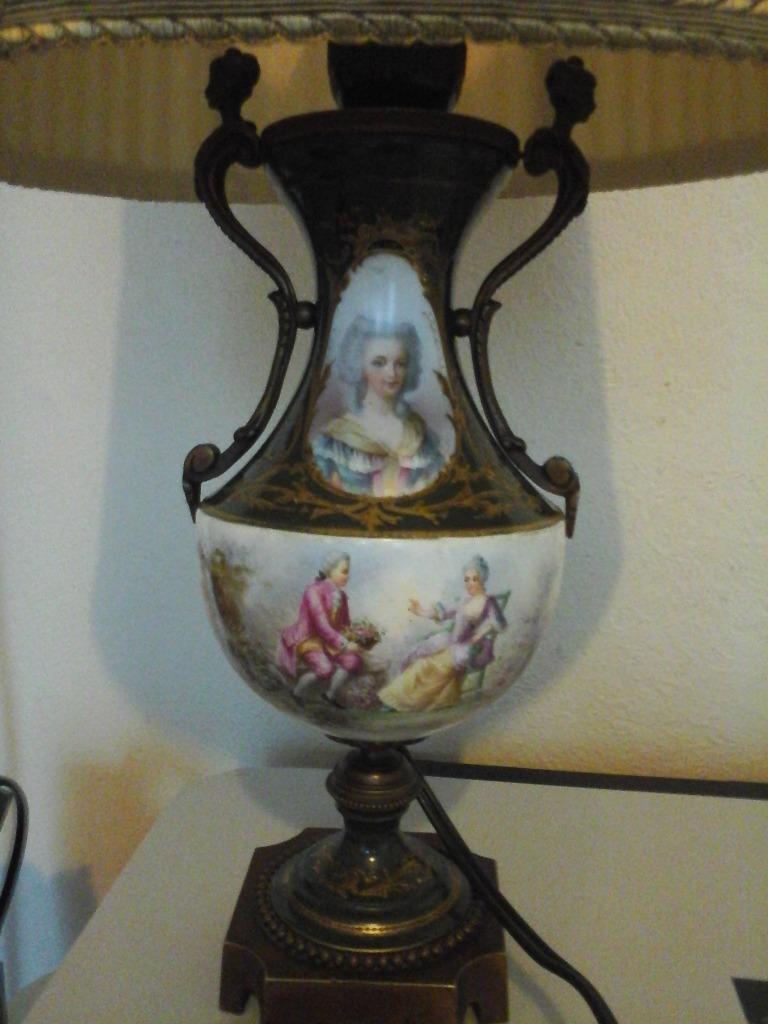 Franse bronzen porseleinen vaas/lamp eind 19e eeuw (25cm), Antiek en Kunst, Ophalen of Verzenden