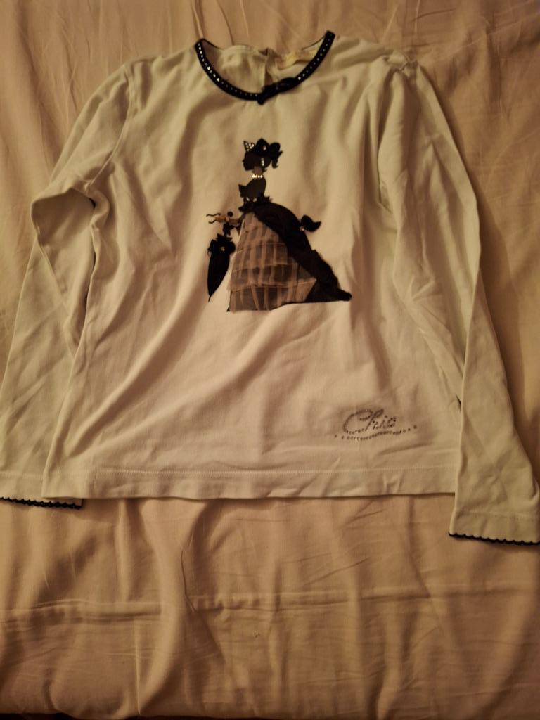 witte longsleeve Monnalisa Chic maat 140, Meisje, Ophalen of Verzenden, Zo goed als nieuw, Shirt of Longsleeve