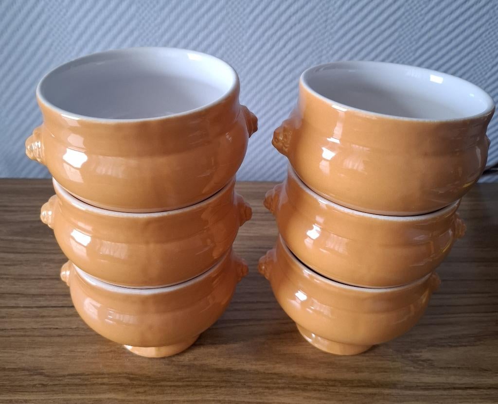 Geglazuurde aardewerken soepkommen 6 stuks, Antiek en Kunst, Ophalen of Verzenden