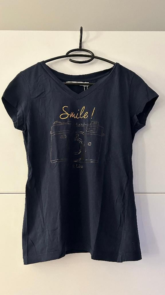 Lola & Liza donkerblauwe T-shirt met cameraprint, Sans manches, Enlèvement ou Envoi, Lola & Liza, Comme neuf