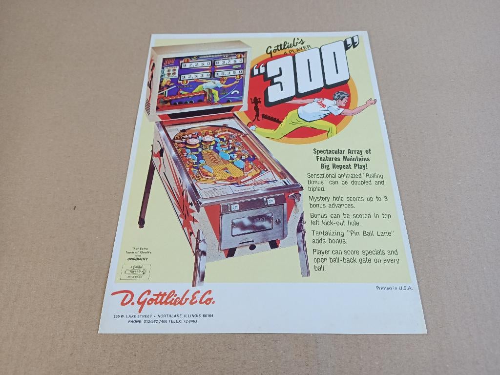 Flyer: Gottlieb 300 (1975) Flipperkast, Verzamelen, Automaten | Flipperkasten, Verzenden, Flipperkast, Gottlieb