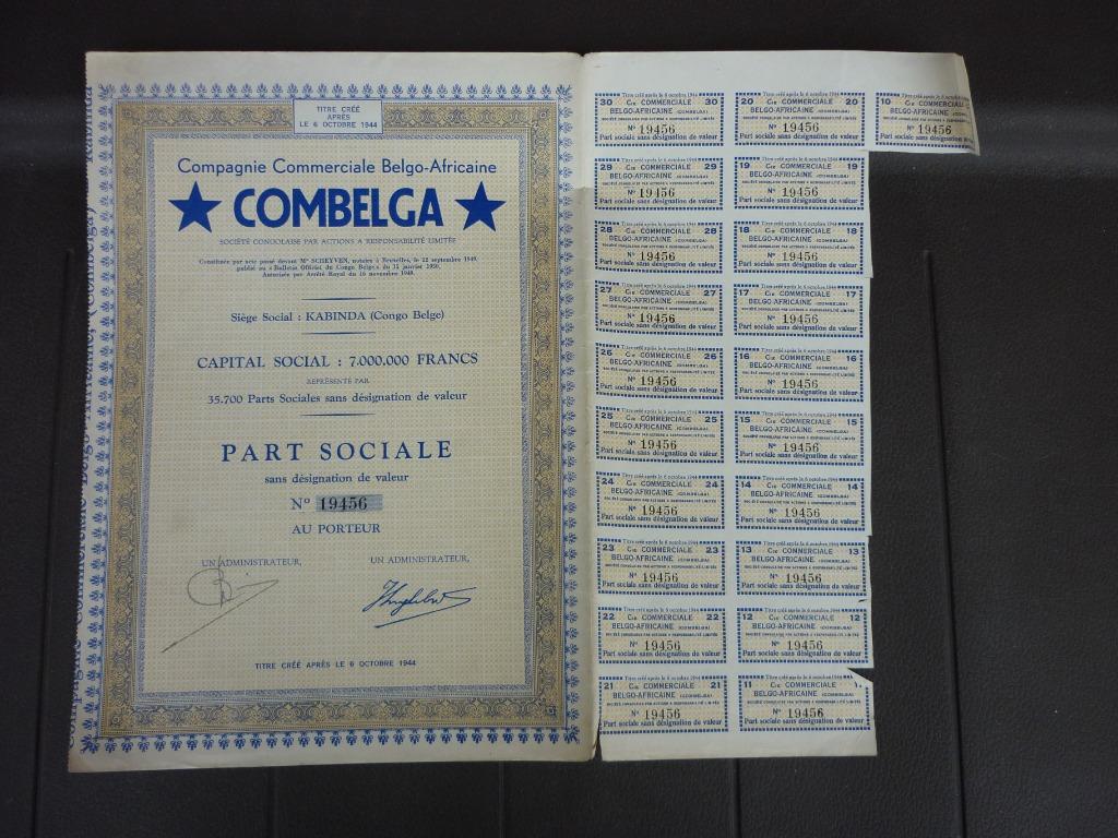 Aandel - COMBELGA Compagnie Commerciale Belgo-Africaine, Ophalen of Verzenden, 1920 tot 1950, Aandeel