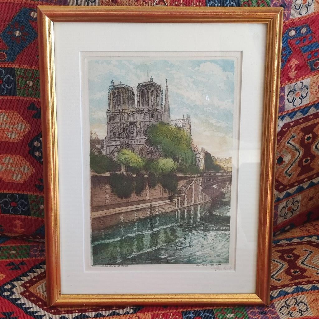 Lithographie de Notre Dame de Paris (eau forte originale), Antiquités & Art, Envoi