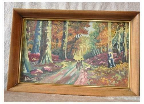 hsp calèche en forêt, Antiek en Kunst, Kunst | Schilderijen | Modern, Ophalen of Verzenden