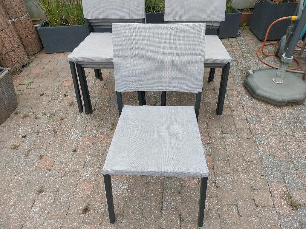 8 grijze tuinstoelen, Tuin en Terras, Tuinstoelen, Ophalen, Zo goed als nieuw, Textileen, Stapelbaar