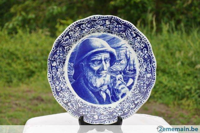 *grand plat mural en faience boch frere delft "le pecheur", Antiquités & Art, Enlèvement ou Envoi
