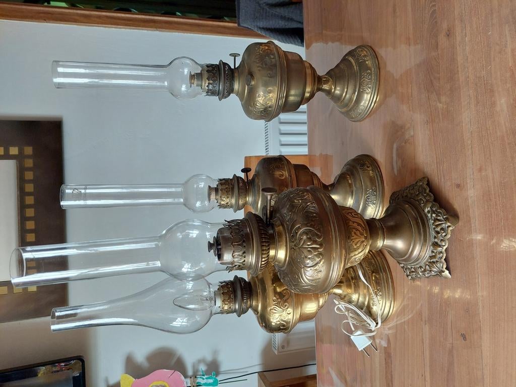 4 olie lampen, Antiek en Kunst, Ophalen