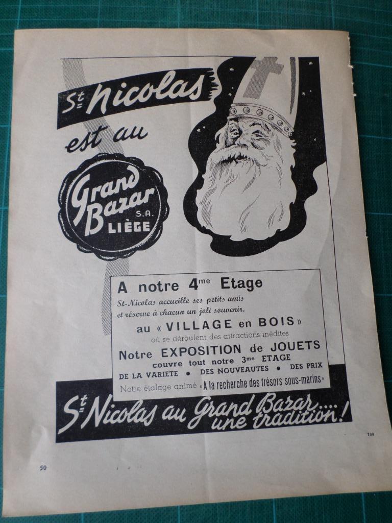 St Nicolas est au Grand Bazar de Liège - pub. papier - 1949, Enlèvement ou Envoi, Utilisé, Autres types